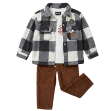E08094: Boys Bench Sherpa Lined Jacket, Top & Cord Pant Outfit (18-24 months)